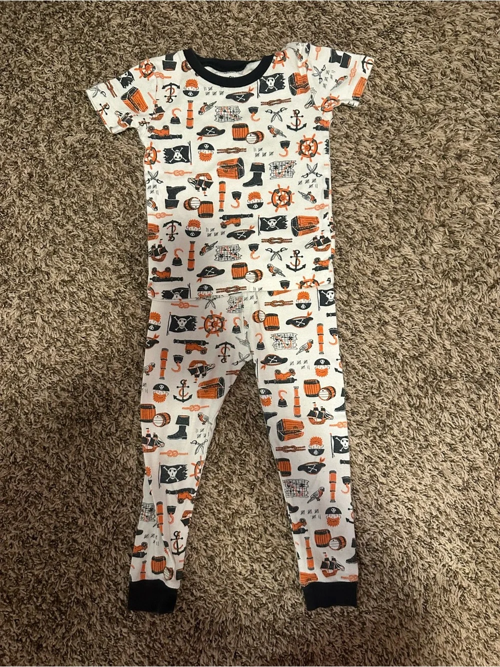 Kids Pirate Print One-Piece Pajama - Orange & Black